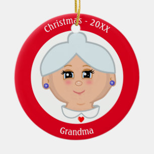 Custom Grandma Image on Red and White Ceramic Ornament