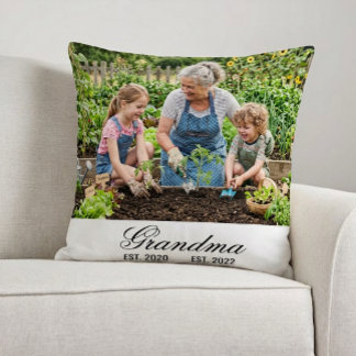 Custom Grandma Photo Multi Year Est Script Throw Pillow
