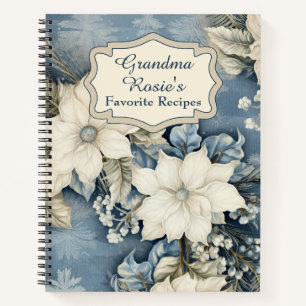 Custom Grandma Recipe Cookbook Floral Vintage Blue Notebook