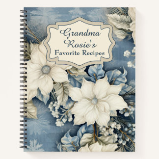 Custom Grandma Recipe Cookbook Floral Vintage Blue Notebook