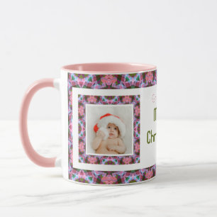 Custom Grandma’s Pink Merry Christmas Photo Tea Mug