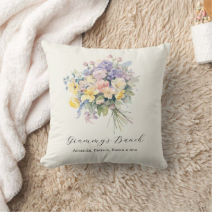 Custom Grandma's Bunch Flower Grandchildren Throw Pillow