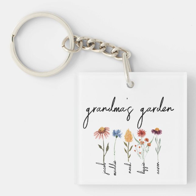 Custom Grandma's Garden Personalized Birthday  Keychain (Front)