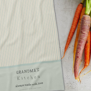 Custom Grandma's Kitchen Cream & Pale Blue Striped Towel
