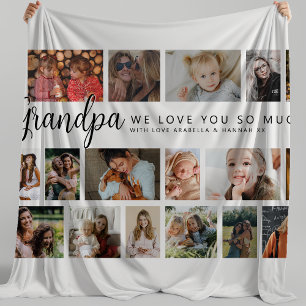 Custom Grandpa 18 Photo Collage Fleece Blanket