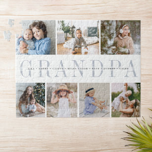 Custom Grandpa 7 Photo Grandchildren Collage Jigsaw Puzzle
