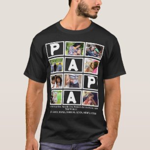 Custom Grandpa Fathers Day Papa 9 Photo Collage T-Shirt