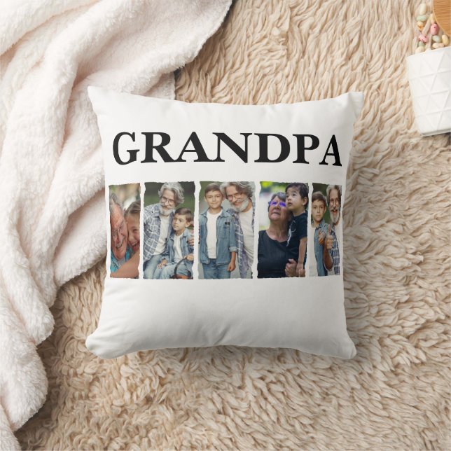 Custom Grandpa Photo Collage Personalized Gift Throw Pillow (Blanket)