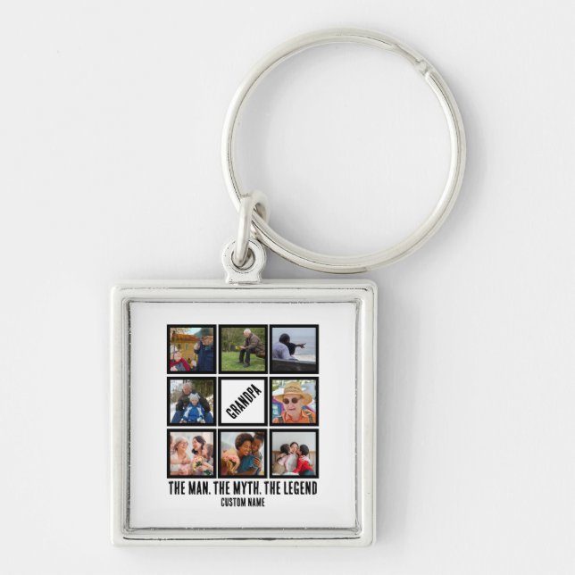 Custom Grandpa the man myth legend 8 Photo Collage Keychain (Front)