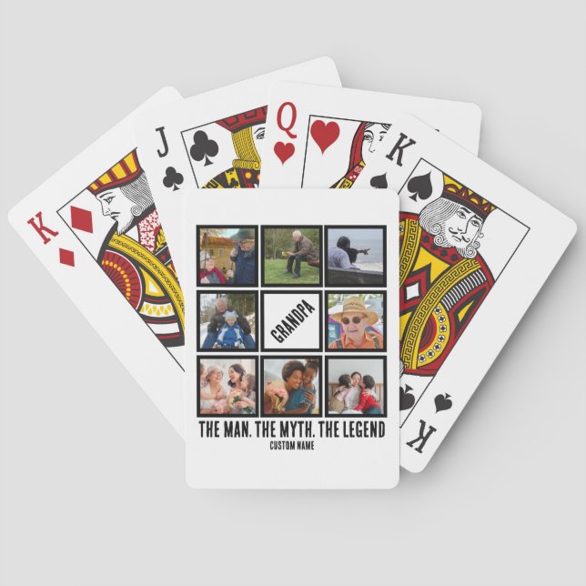 Custom Grandpa the man myth legend 8 Photo Collage Playing Cards (Back)