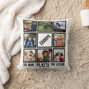 Custom Grandpa the man myth legend 8 Photo Collage Throw Pillow