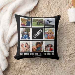Custom Grandpa the man myth legend 8 Photo Collage Throw Pillow