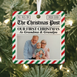Custom Grandparents Our First Christmas Newspaper Metal Ornament