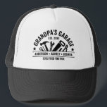 Custom Grandpas Garage Funny Mechanic Grandpa Trucker Hat<br><div class="desc">Custom Grandpa's Garage Trucker Hat with Kids’ Names and Year! Perfect for the handy grandfather who fixes everything. A fun,  personalized gift for Father’s Day,  birthdays,  a gift for grandpa,  or your favourite DIY legend.</div>