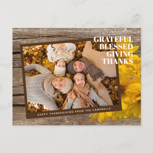 Custom Grateful Blessed Giving Thanks Holiday Card (Front)