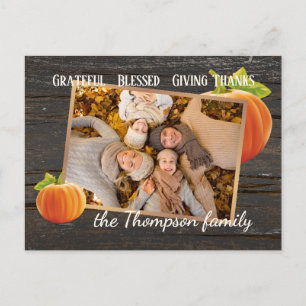 Custom Grateful Blessed Giving Thanks Holiday Card
