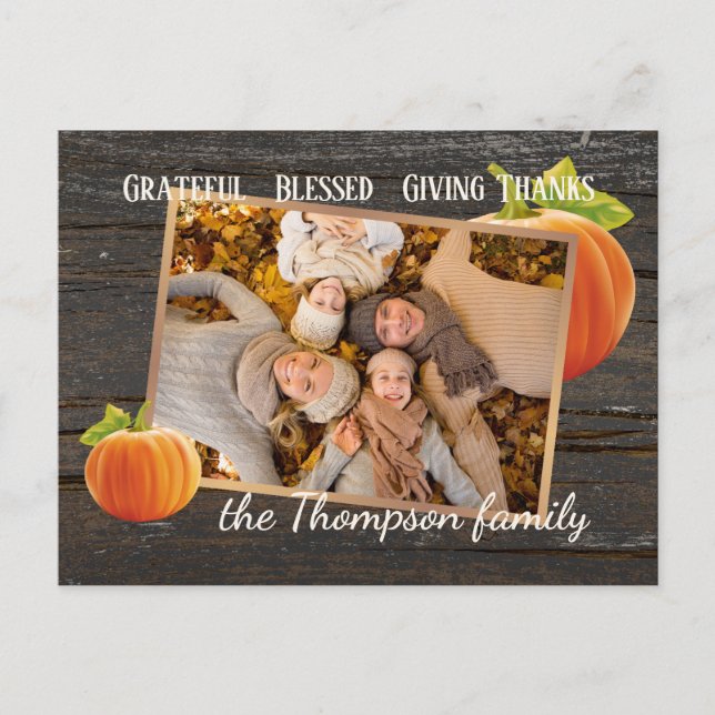 Custom Grateful Blessed Giving Thanks Holiday Card (Front)