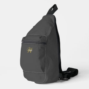 Custom Gray Black Gold Initial Monogram Stylish Sl Sling Bag
