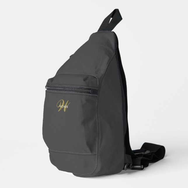 Custom Gray Black Gold Initial Monogram Stylish Sl Sling Bag (Right Corner)