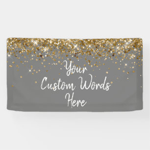 Custom Gray Grey & Gold Birthday Party Photo Booth Banner