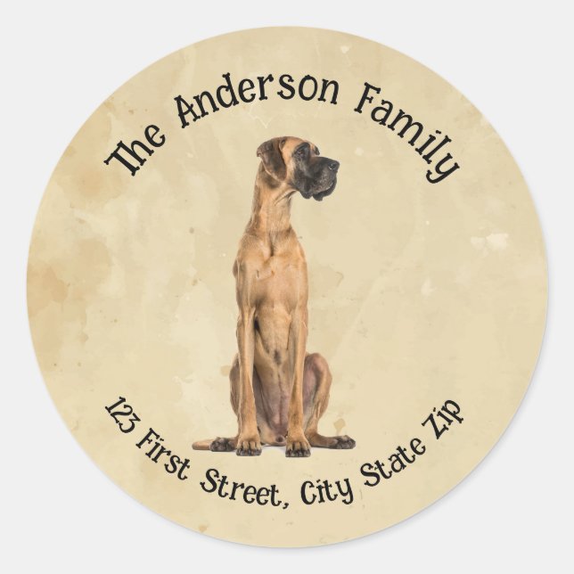 Custom Great Dane Dog Pet Animal Art  Classic Round Sticker (Front)
