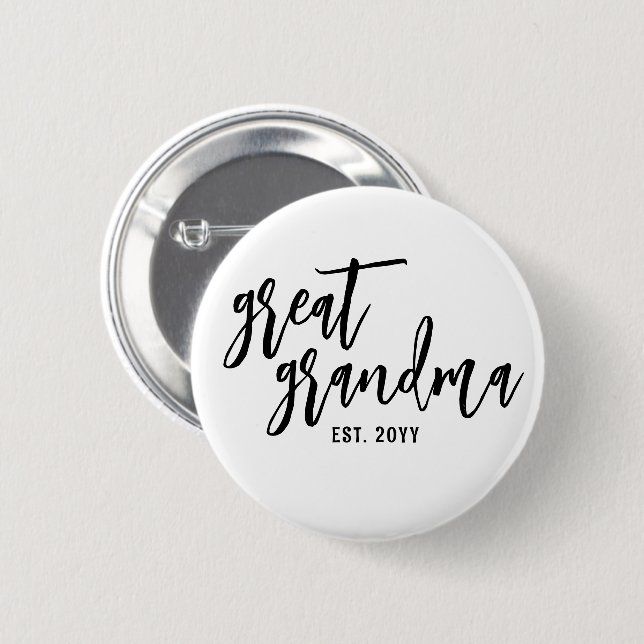 Custom Great Grandma Est. Modern Script Typography 2 Inch Round Button (Front & Back)