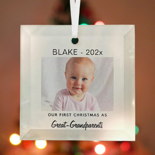 Custom, Great-Grands 1st Christmas, Baby Photo Glass Ornament