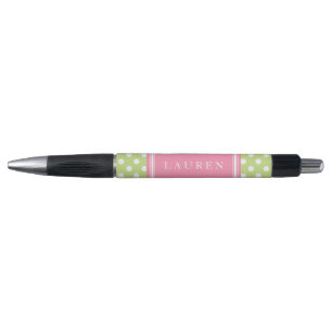Custom Green and Pink Polka Dots Pattern Pen