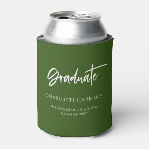 Custom Green and White Graduation Party Can Cooler
