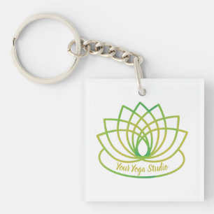 Custom Green and Yellow Lotus Logo Keychain