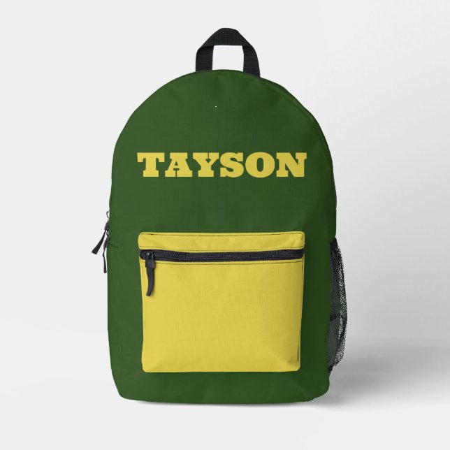 Custom Green and Yellow Printed Backpack (Front)