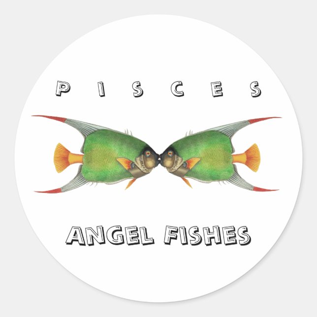 Custom Green Angel Fish Pisces Astrological Sign Classic Round Sticker (Front)