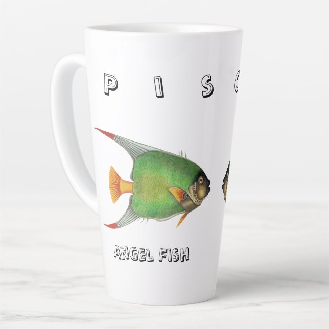 Custom Green Angel Fish Pisces Astrological Sign Latte Mug (Left Angle)