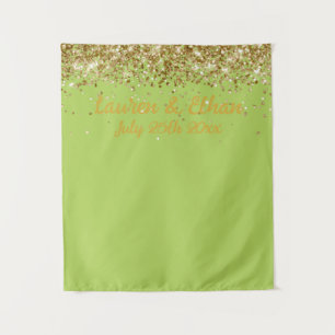 Custom Green Apple and Gold Wedding Photo Booth Tapestry