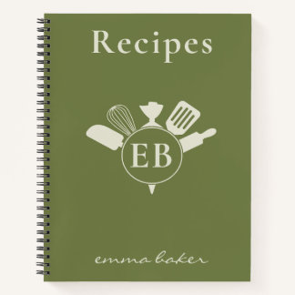 Custom Green Bakery Monogram Recipe Book