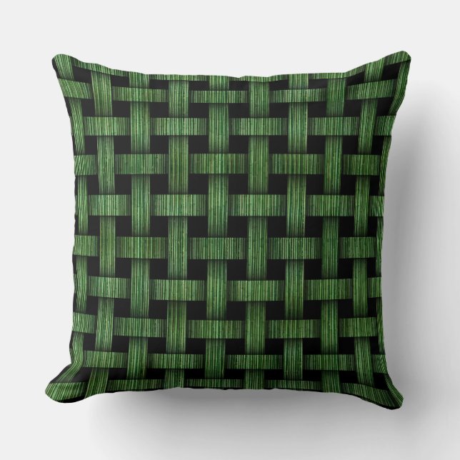 Custom Green Bamboo Pattern Woven Pillow (Front)