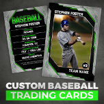 Custom Green Baseball Trading Card Baseball Player<br><div class="desc">Showcase your love for the game with this stylish and customizable baseball trading card. Featuring a bold, modern design with a sleek black and Green colour scheme, this card is perfect for honouring your favourite player. Easily add your own photo, player name, team name, and stats for a personalized touch....</div>
