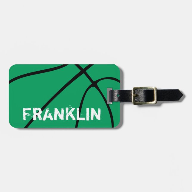 Custom Green Basketball Luggage Tags (Front Horizontal)