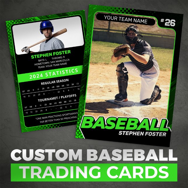 Custom Green Black Pro Baseball Trading Card Stats (Creator Uploaded)