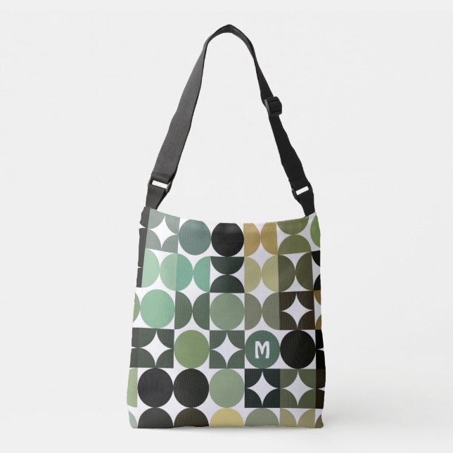 Custom Green Black White Brown Retro Art Pattern Crossbody Bag (Front)