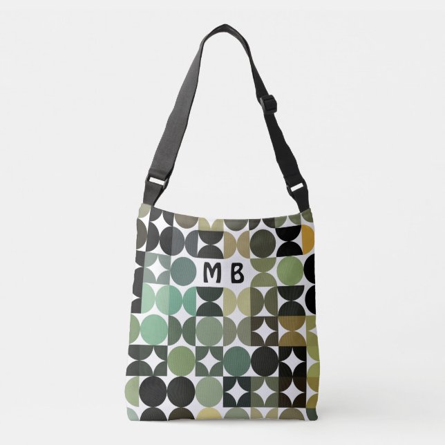 Custom Green Black White Brown Retro Art Pattern Crossbody Bag (Front)