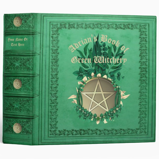 Custom Green Book of Shadows Herbal Witchery Binder (Front/Spine)