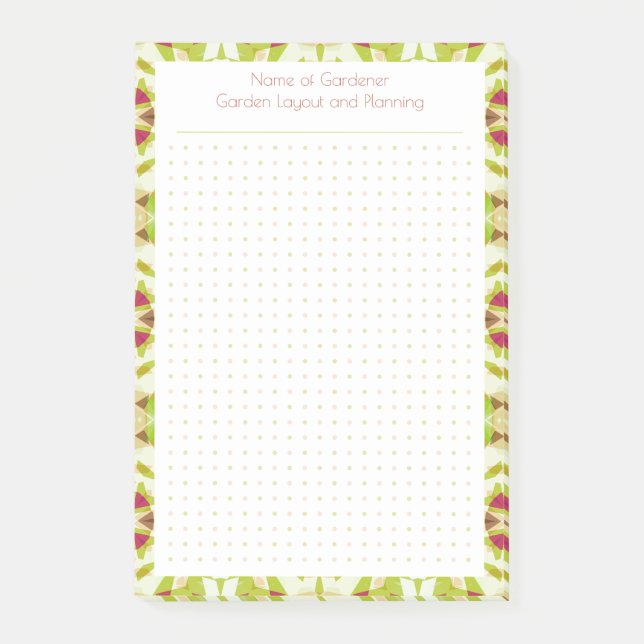 Custom Green Brown Dot Grid Garden Layout Plan Post-it Notes (Front)