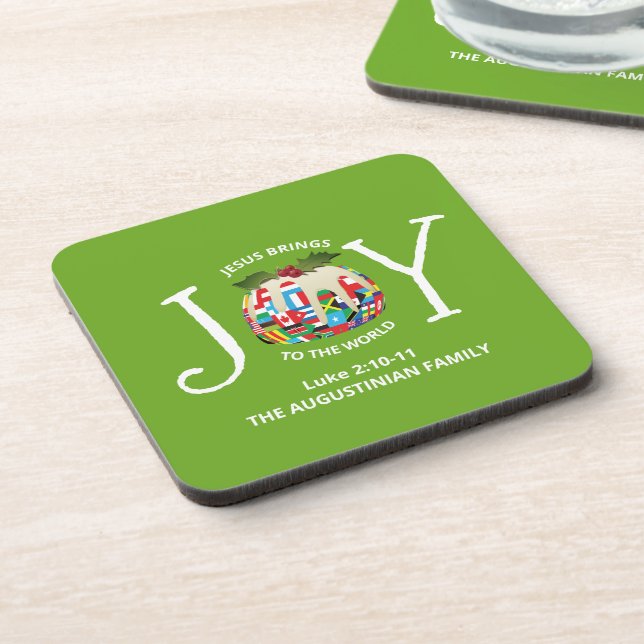 Custom Green Christmas JOY TO THE WORLD Coaster (Left Side)