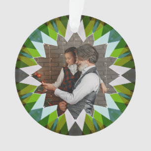 Custom Green Christmas Star Family Photo Gift Tree Ornament