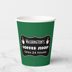 Custom Green Coffee Shop Paper Cups
