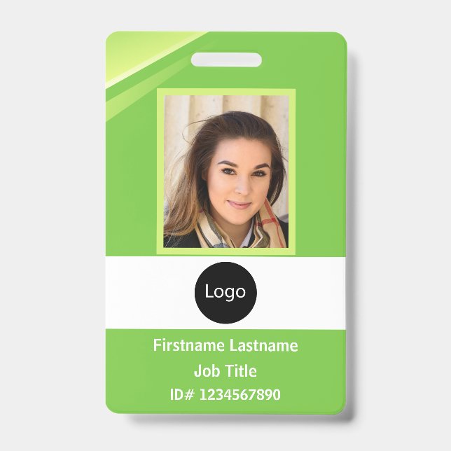 custom green company employee Photo, Logo, Code Badge (Front)