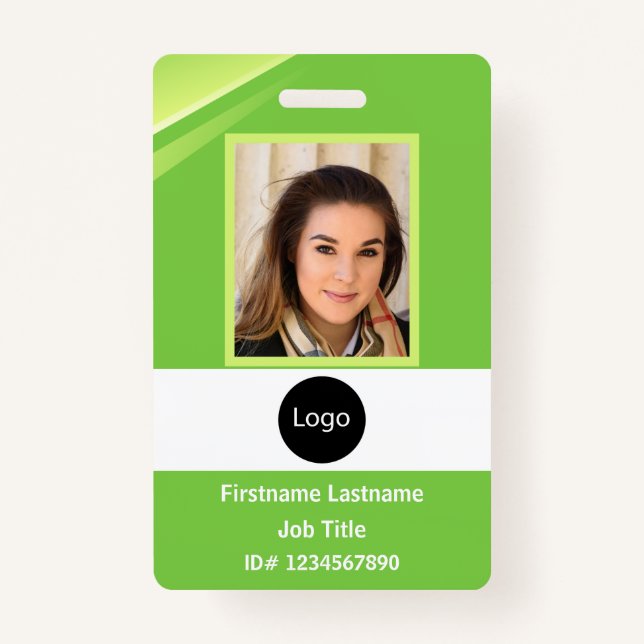 custom green company employee Photo, Logo, Code Badge (Front)