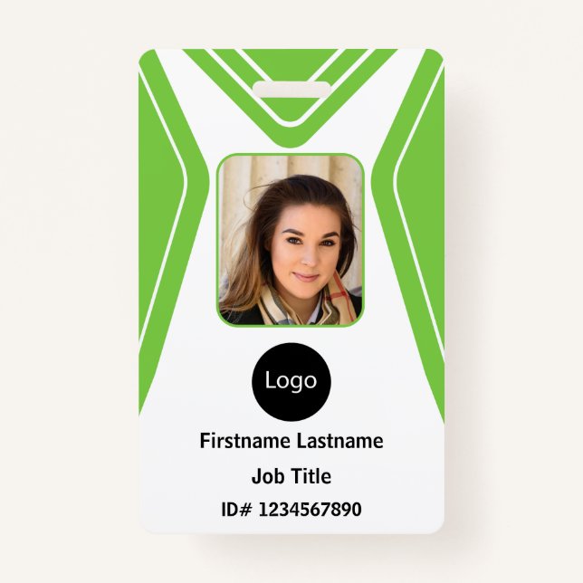 custom green company employee Photo, Logo, Code Badge (Front)