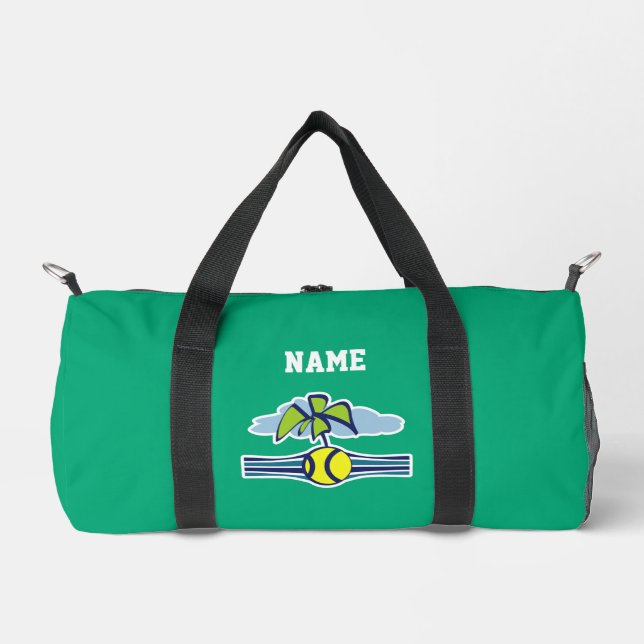 Custom green duffle bag for tennis player (Front)